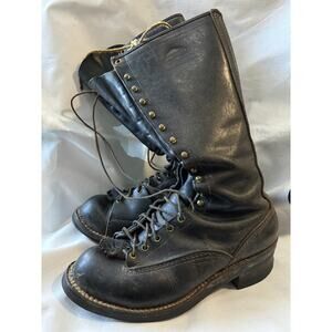 Vintage Wesco 16" Black Leather Lace Up Highliner Lineman Boots Size 10 E
